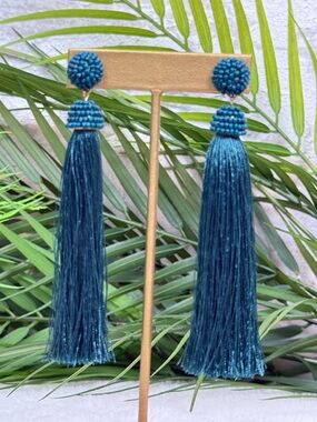 NWOT Teal Beaded Tassel Statement Earrings Fashion Earrings